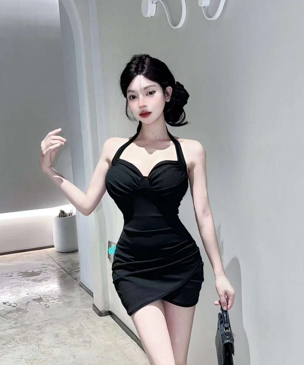 Hollow halter short bottoming sexy package hip dress