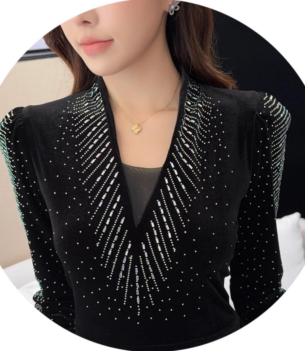 France style split V-neck long sleeve slim dress for women