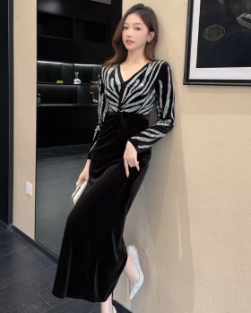 Rhinestone formal dress velvet dress