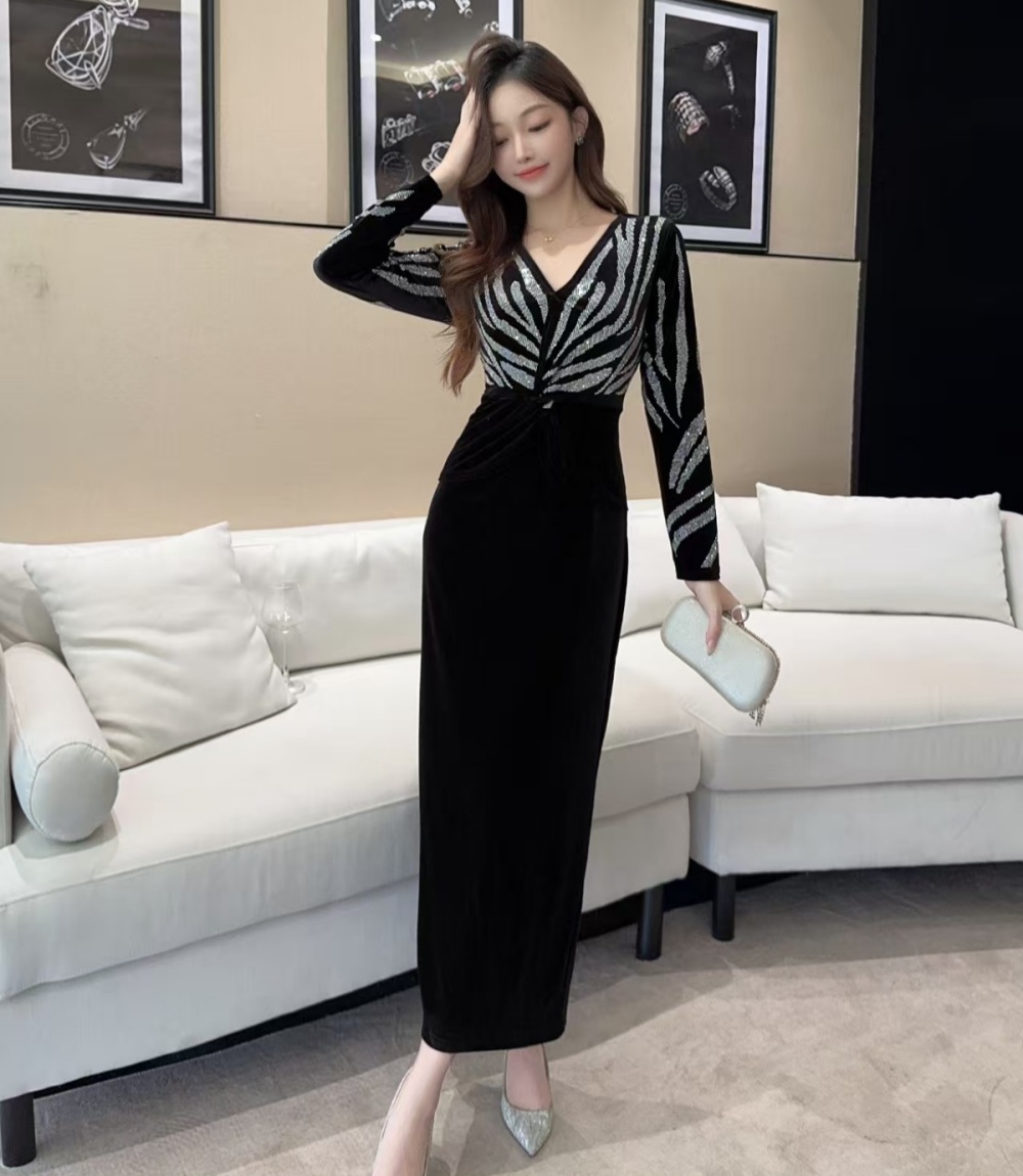 Rhinestone formal dress velvet dress