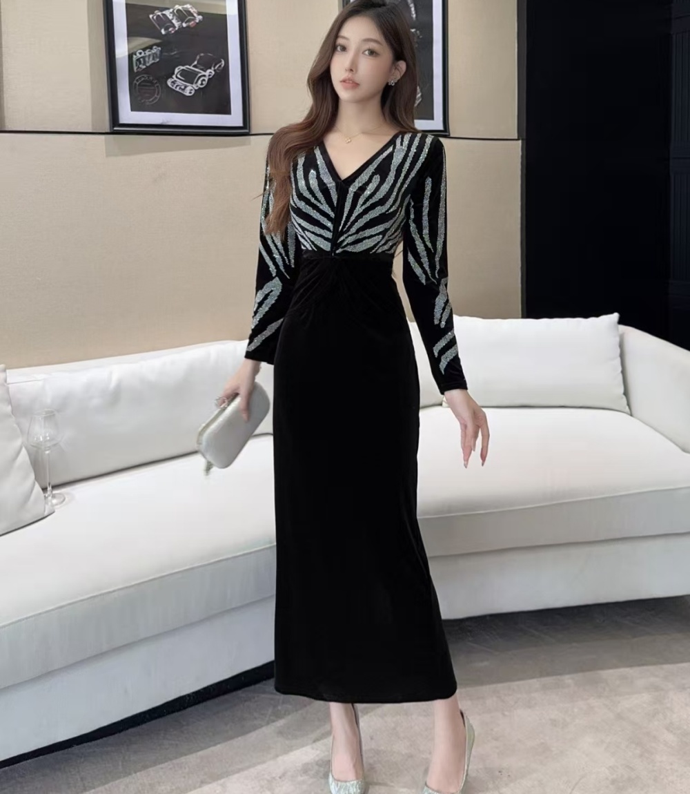 Rhinestone formal dress velvet dress