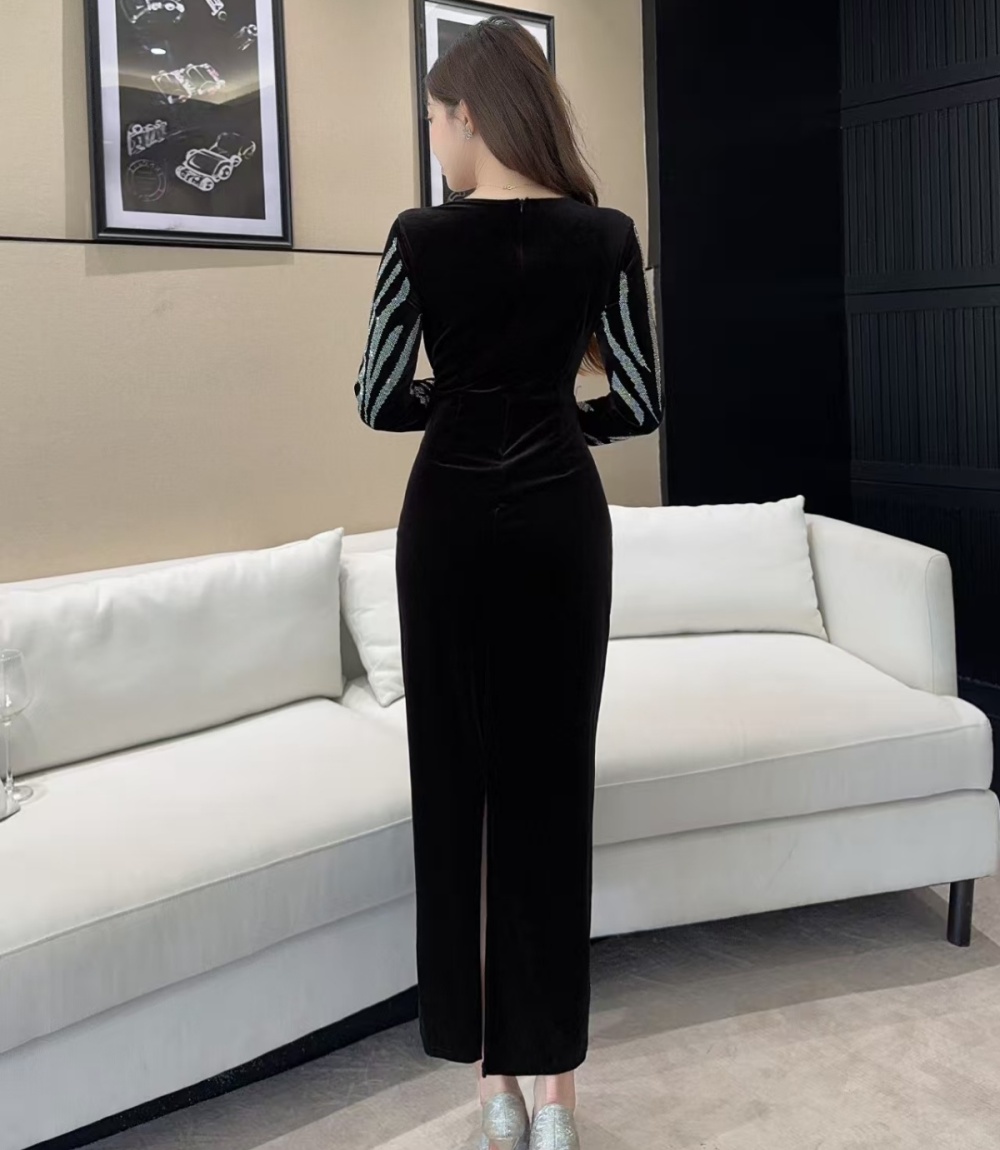 Rhinestone formal dress velvet dress