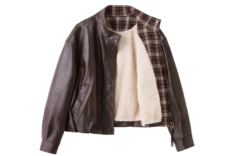 Slim loose splice leather coat autumn PU tops for women