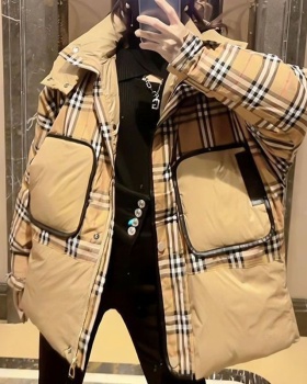 Thermal plaid coat splice down coat for women