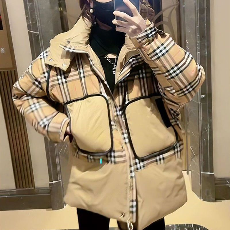 Thermal plaid coat splice down coat for women