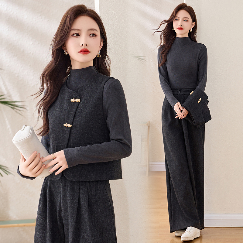 Slim temperament skirt spring waistcoat 3pcs set for women