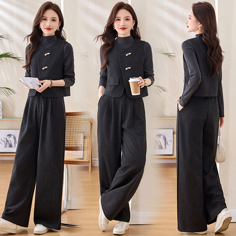 Slim temperament skirt spring waistcoat 3pcs set for women