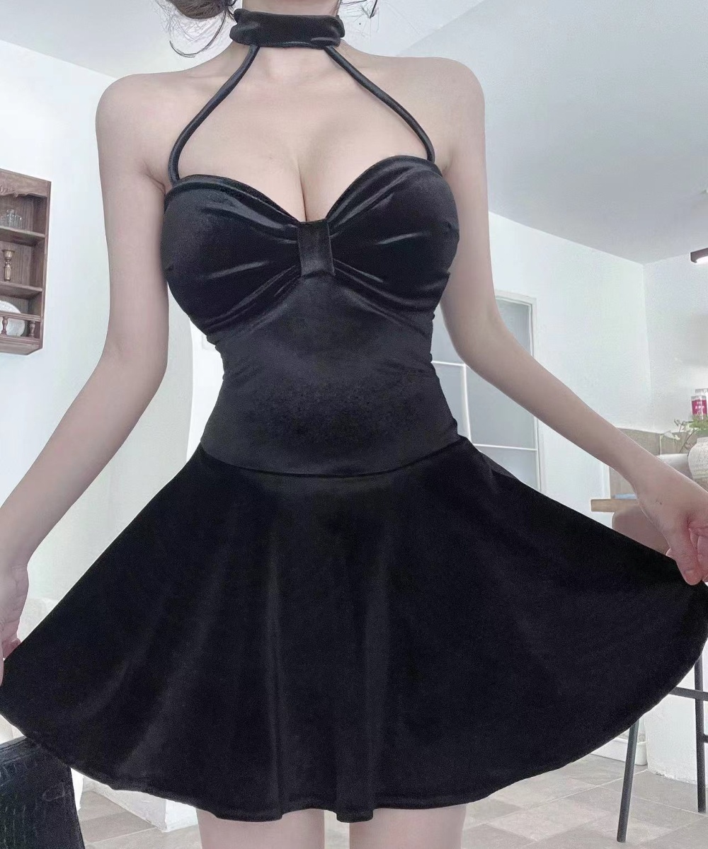 Autumn sleeveless red France style peppers sling dress