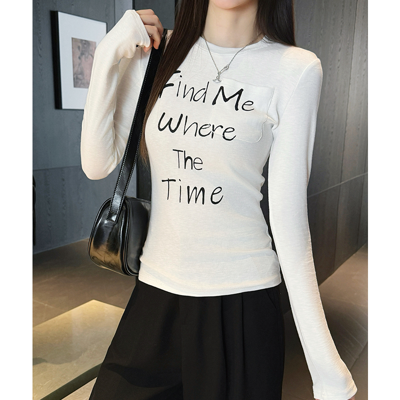 Round neck long sleeve T-shirt slim tops for women