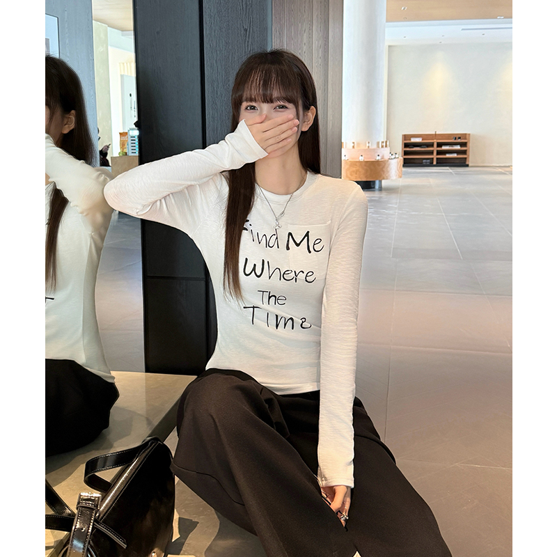 Round neck long sleeve T-shirt slim tops for women