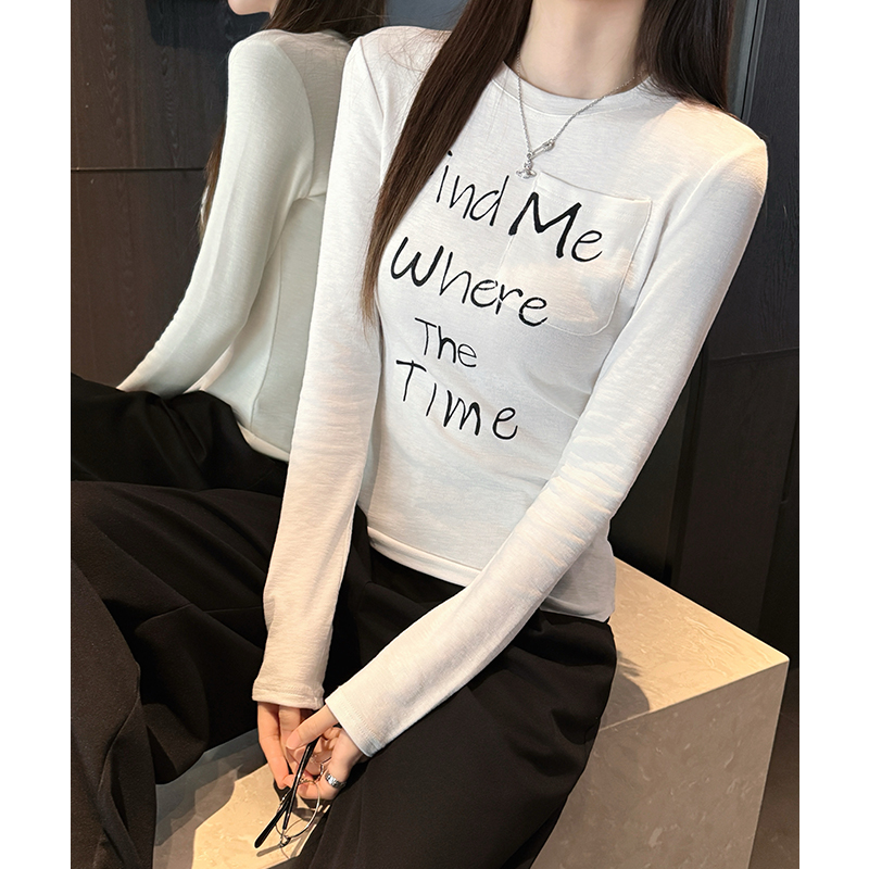 Round neck long sleeve T-shirt slim tops for women
