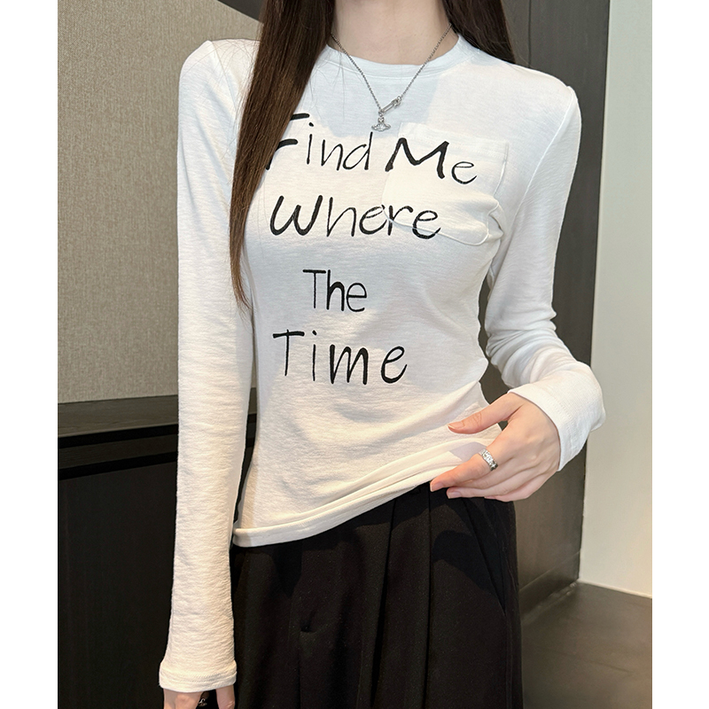 Round neck long sleeve T-shirt slim tops for women