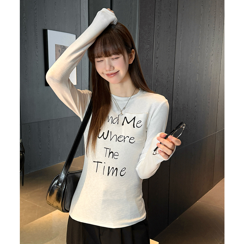 Round neck long sleeve T-shirt slim tops for women