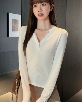 White bottoming shirt lace T-shirt for women