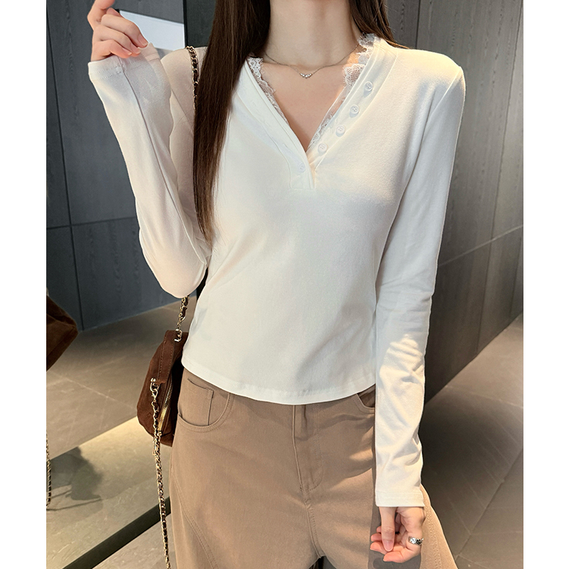 White bottoming shirt lace T-shirt for women