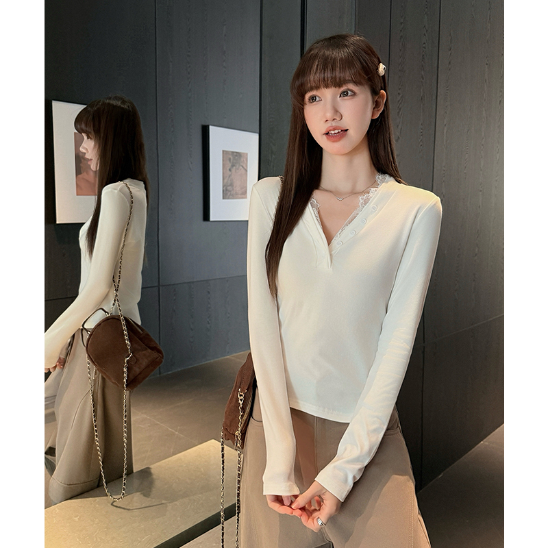 White bottoming shirt lace T-shirt for women