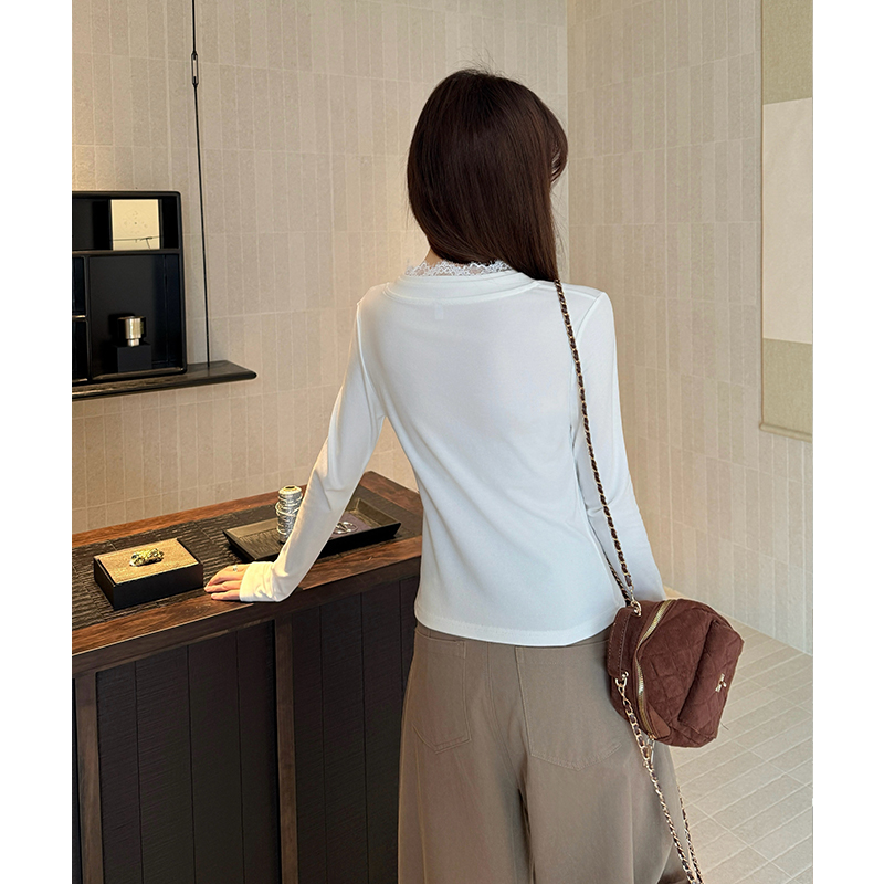 White bottoming shirt lace T-shirt for women