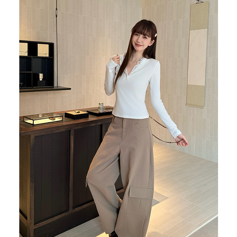 White bottoming shirt lace T-shirt for women