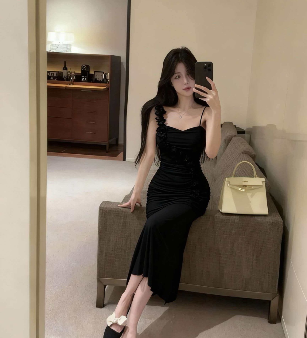 Violet summer flowers long dress sling romantic dress