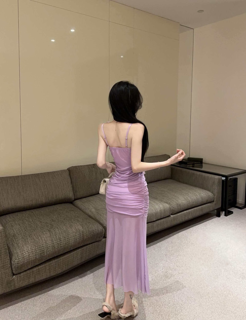 Violet summer flowers long dress sling romantic dress