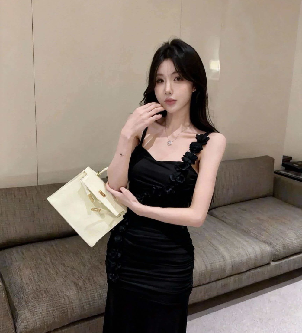 Violet summer flowers long dress sling romantic dress