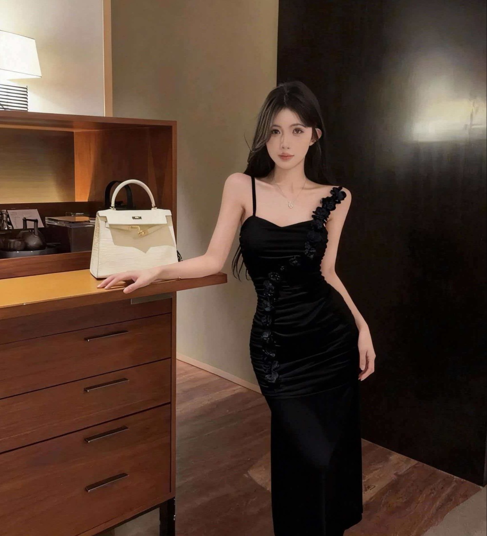 Violet summer flowers long dress sling romantic dress