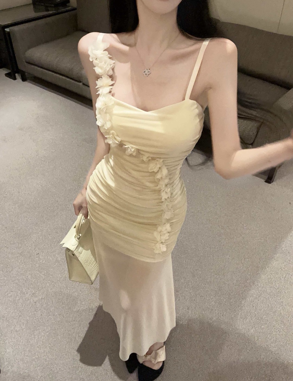 Violet summer flowers long dress sling romantic dress