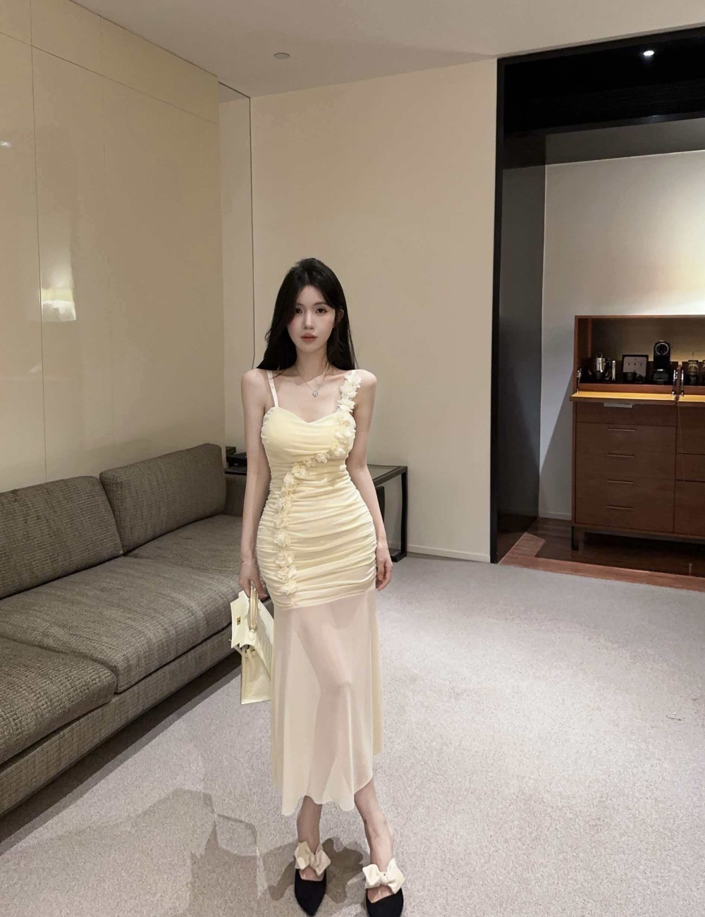 Violet summer flowers long dress sling romantic dress