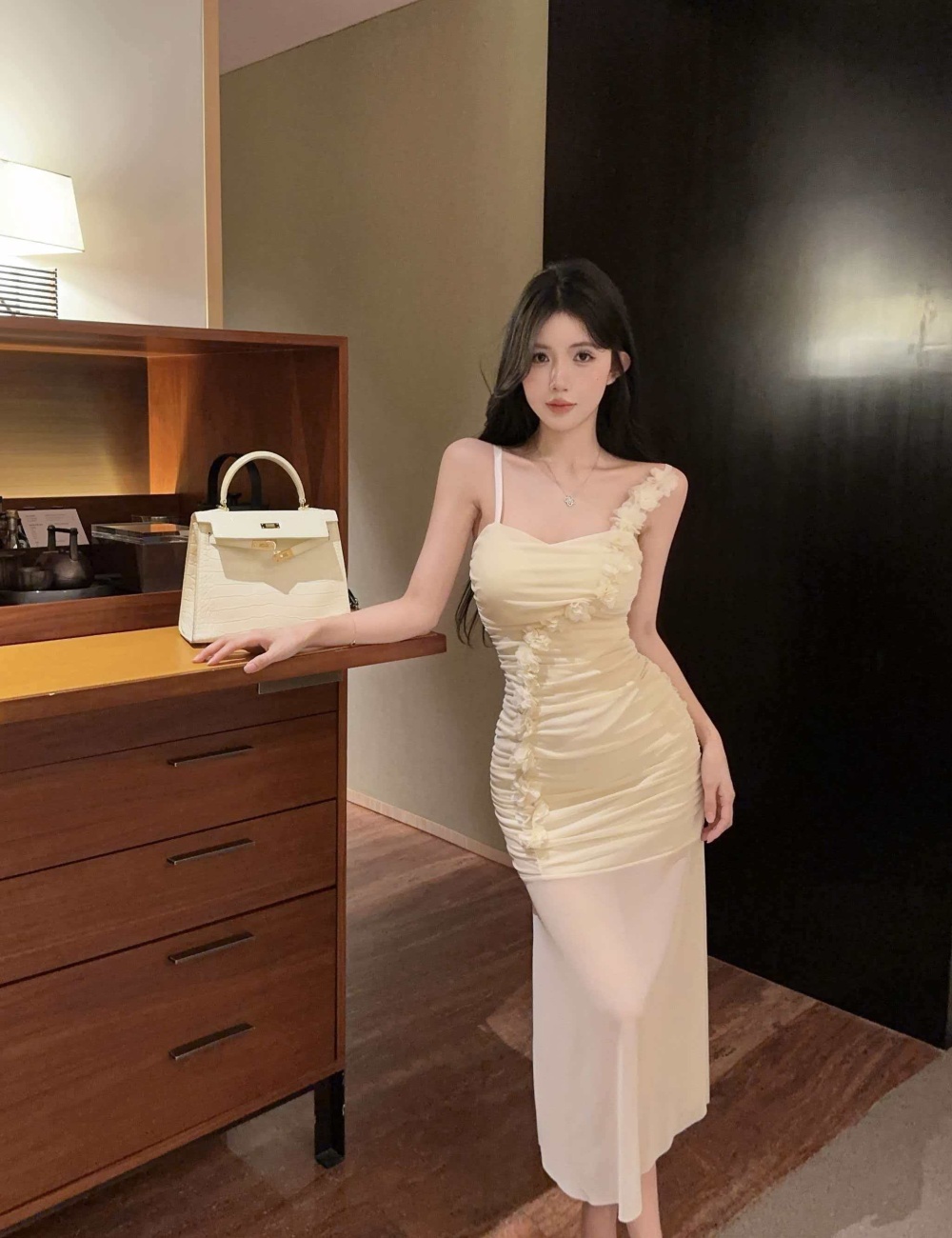 Violet summer flowers long dress sling romantic dress