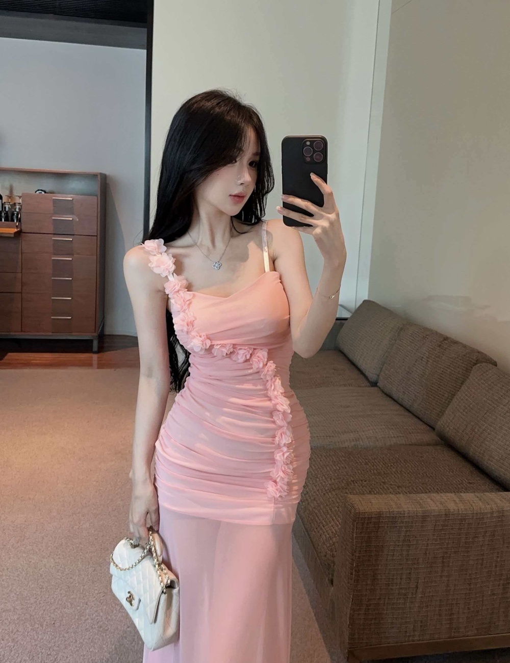 Violet summer flowers long dress sling romantic dress