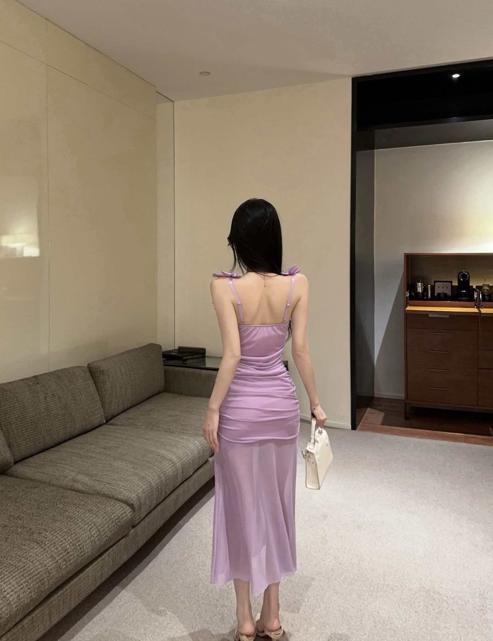 Flowers gauze splice long sling bottoming dress