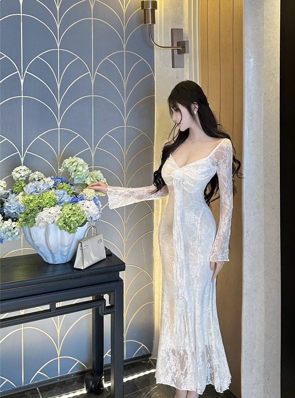 Mermaid long dress lace formal dress for women