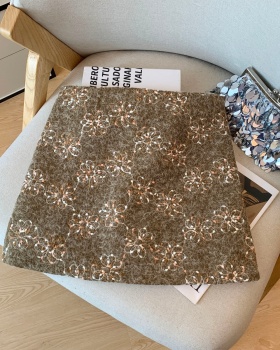A-line embroidery short skirt woolen skirt