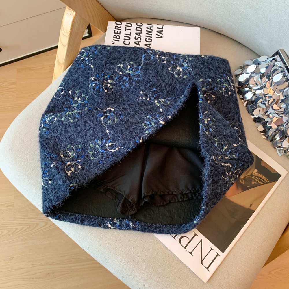 A-line embroidery short skirt woolen skirt