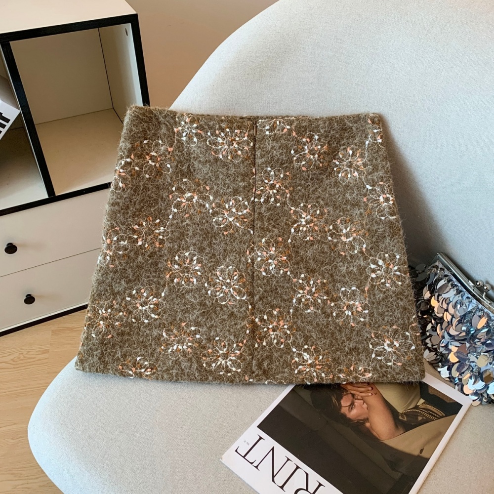 A-line embroidery short skirt woolen skirt