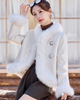 Winter suede down coat splice fur coat for women
