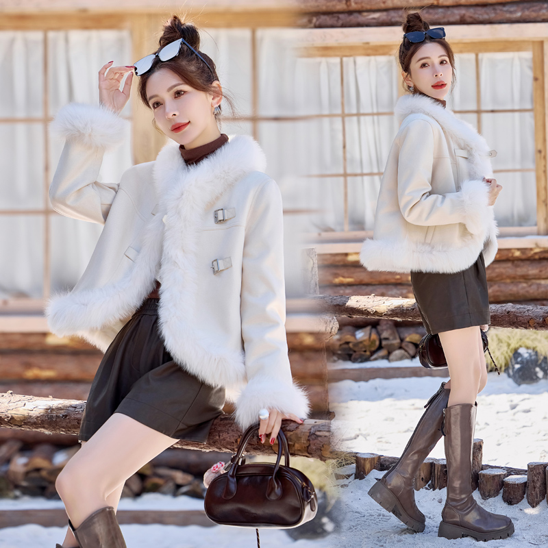 Winter suede down coat splice fur coat for women