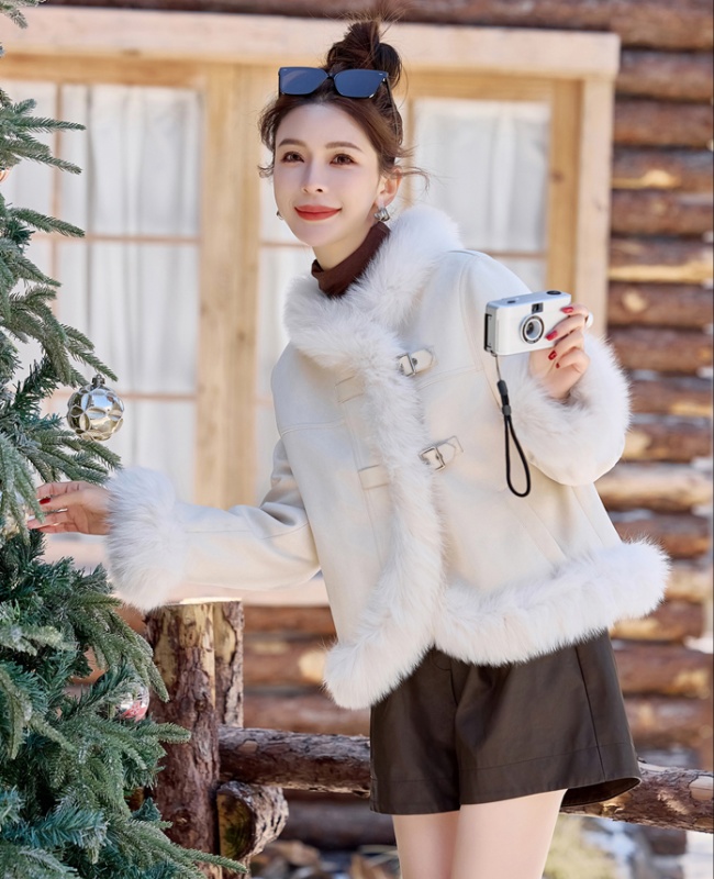 Winter suede down coat splice fur coat for women