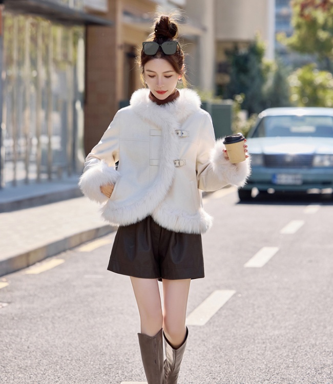 Winter suede down coat splice fur coat for women