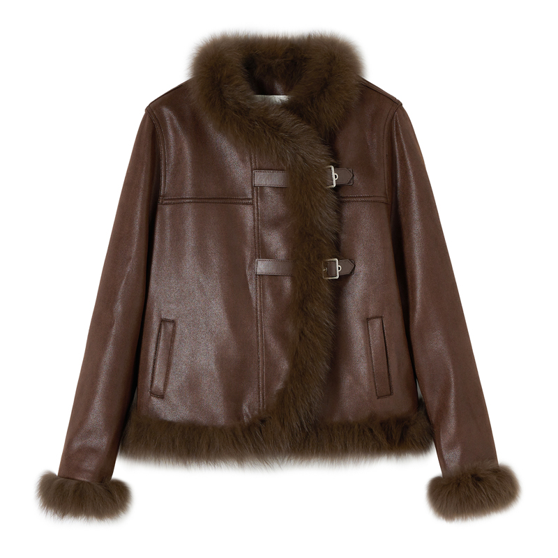 Winter suede down coat splice fur coat for women