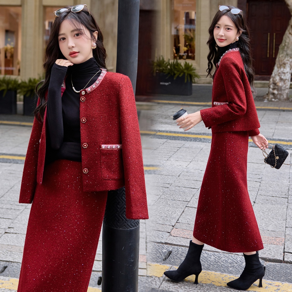 Bride long skirt rhinestone jacket 2pcs set