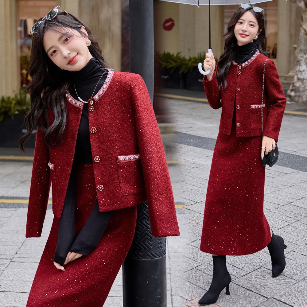 Bride long skirt rhinestone jacket 2pcs set