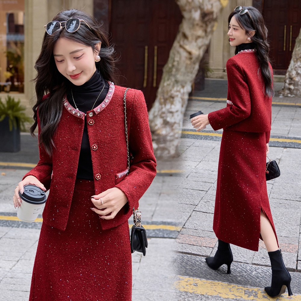 Bride long skirt rhinestone jacket 2pcs set