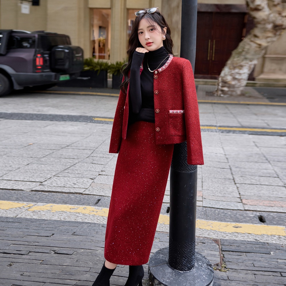 Bride long skirt rhinestone jacket 2pcs set