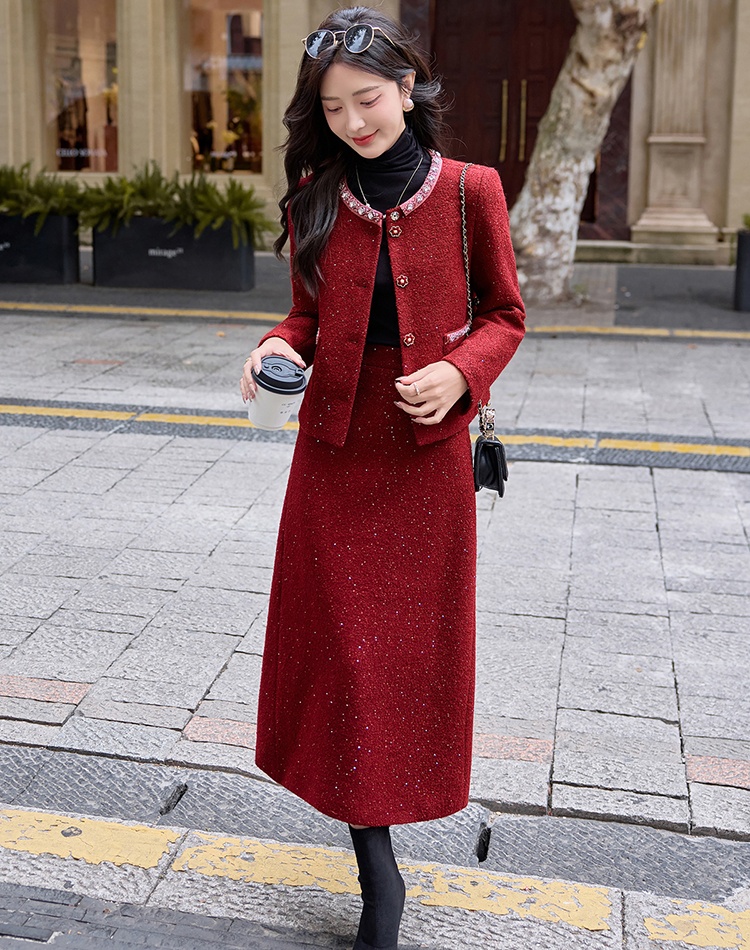 Bride long skirt rhinestone jacket 2pcs set