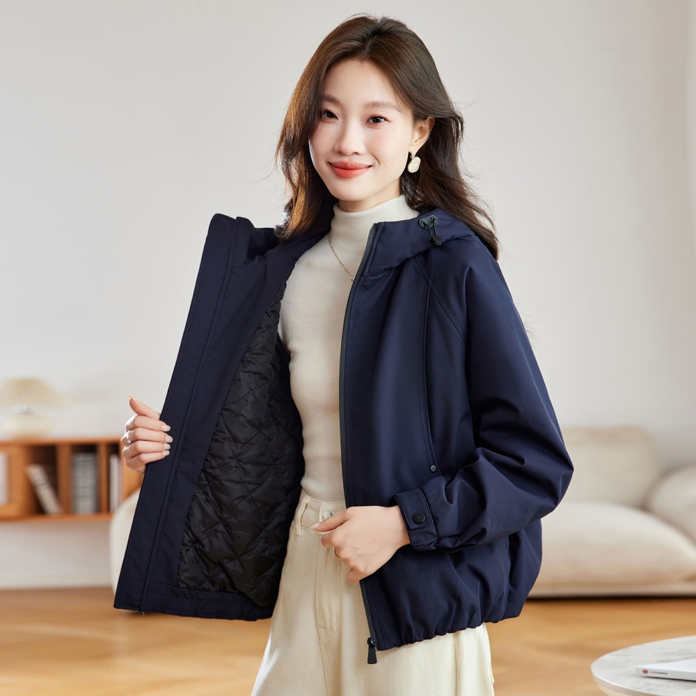 Casual hooded technical jacket navy-blue coat for women