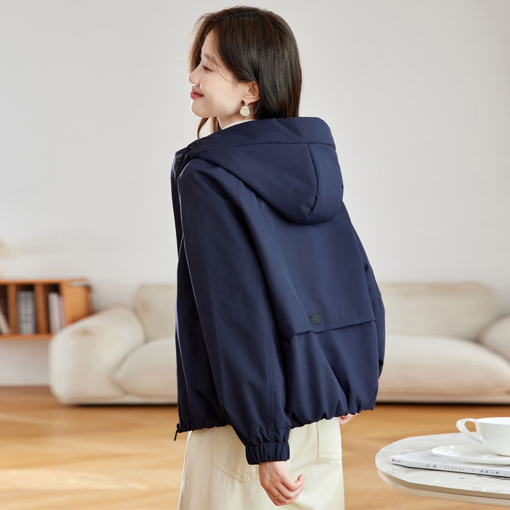 Casual hooded technical jacket navy-blue coat for women