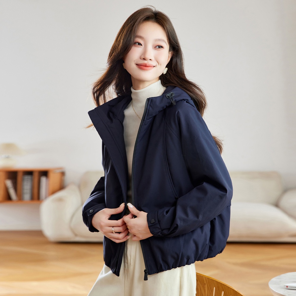 Casual hooded technical jacket navy-blue coat for women