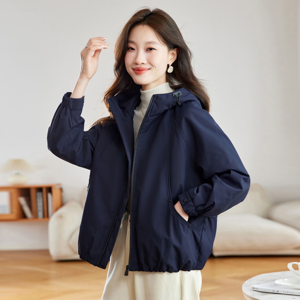 Casual hooded technical jacket navy-blue coat for women