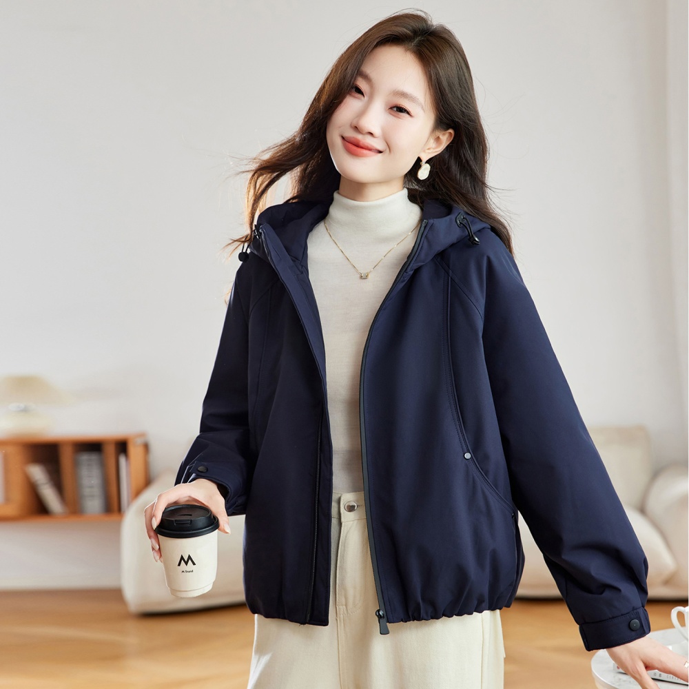 Casual hooded technical jacket navy-blue coat for women